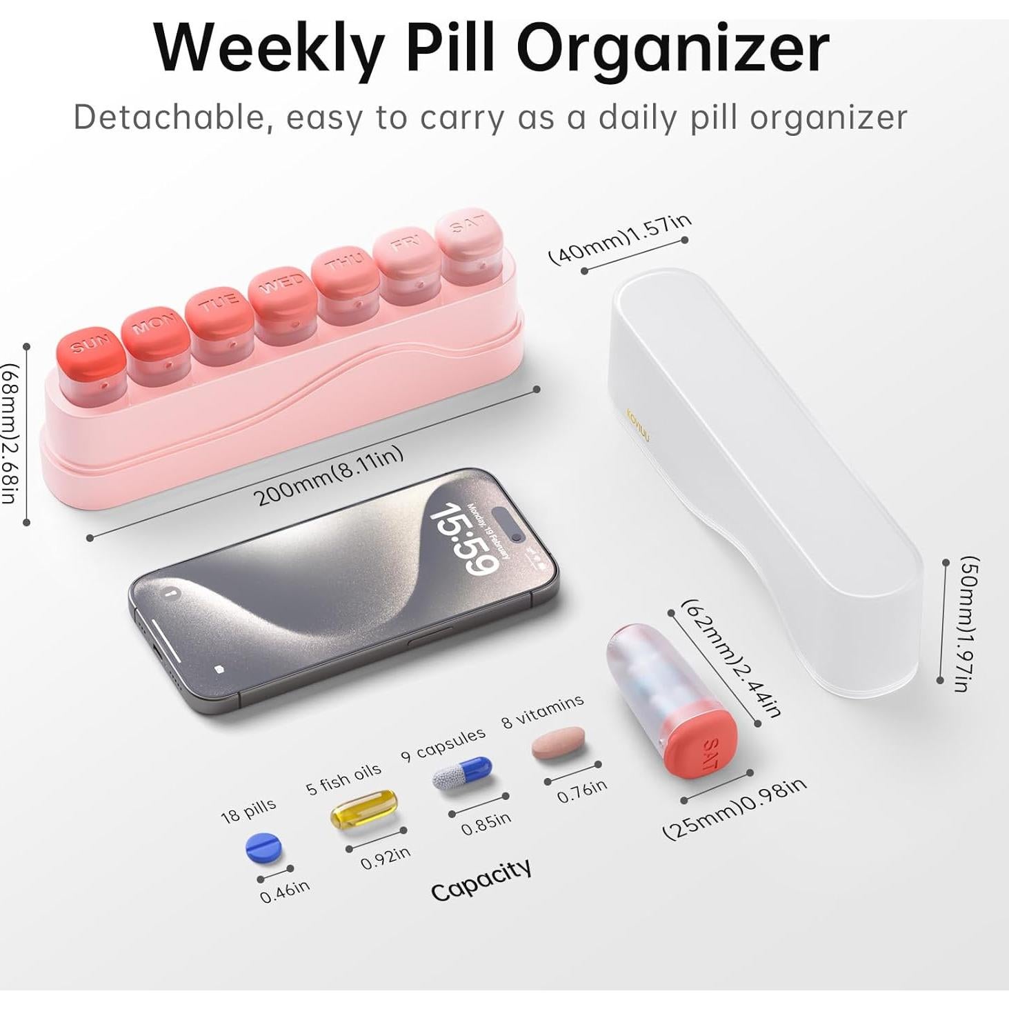 Organizador Semanal de Pastillas KOVIUU Rosa 7 Días Desmontable