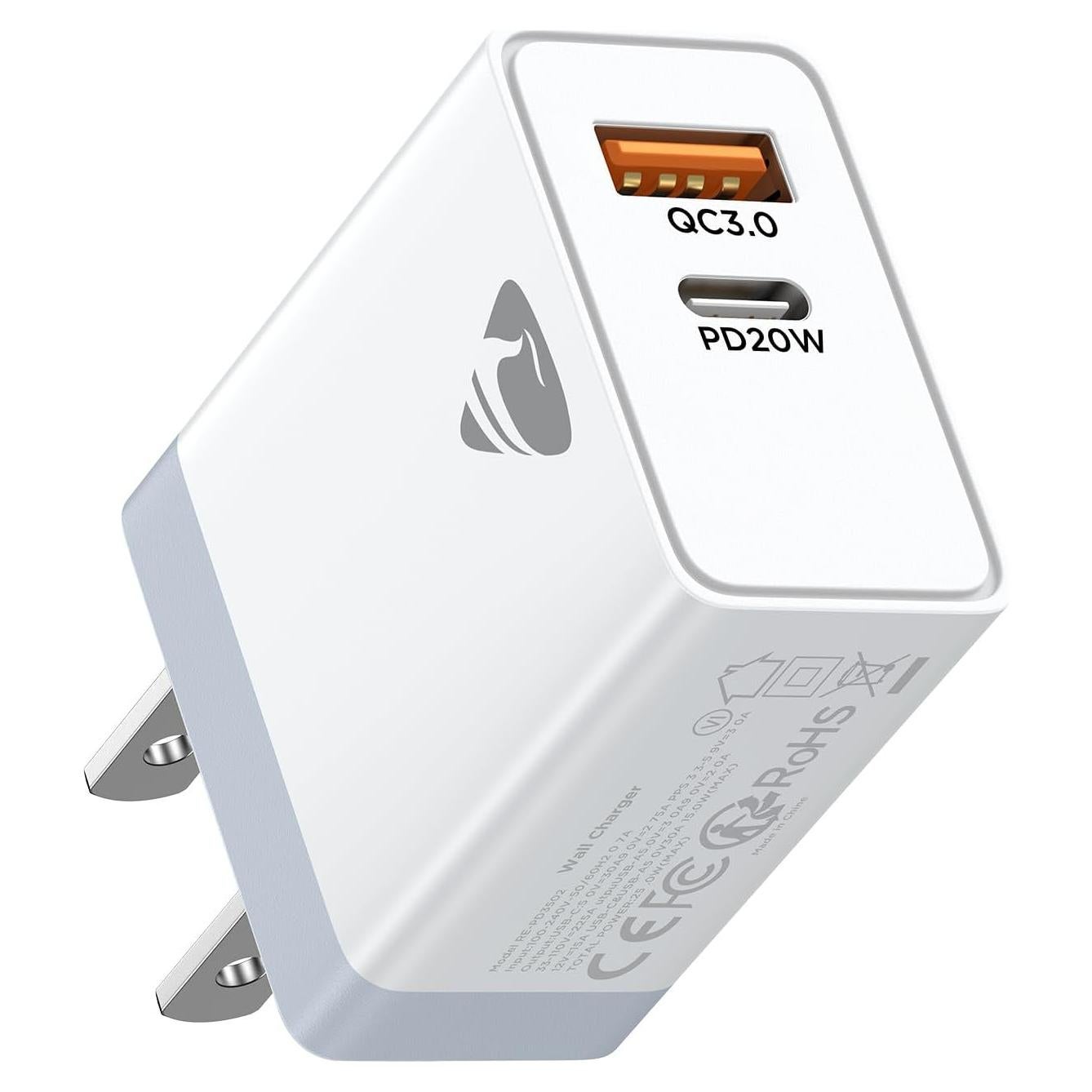 Cargador USB-C 20W CHONGZHENG Adaptador de Pared Blanco