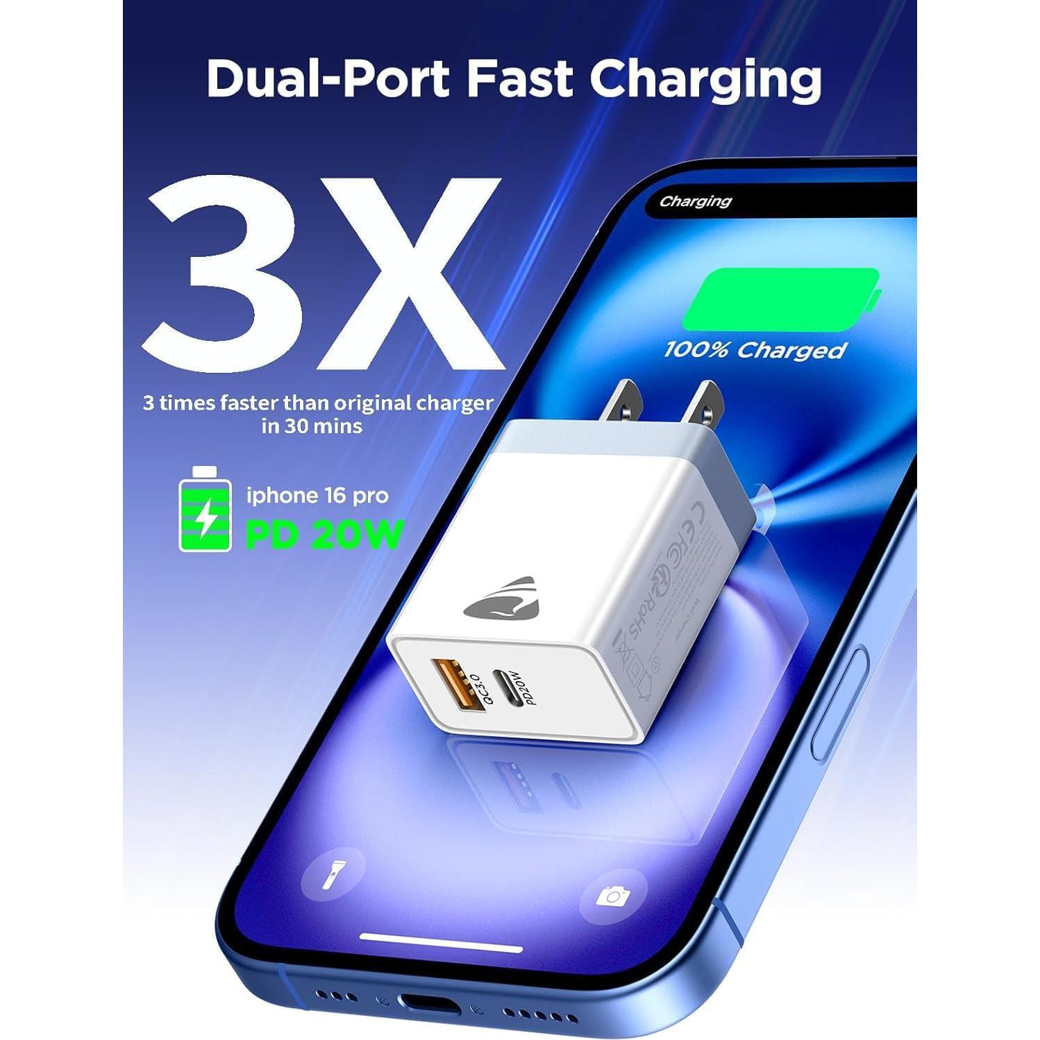 Cargador USB-C 20W CHONGZHENG Adaptador de Pared Blanco