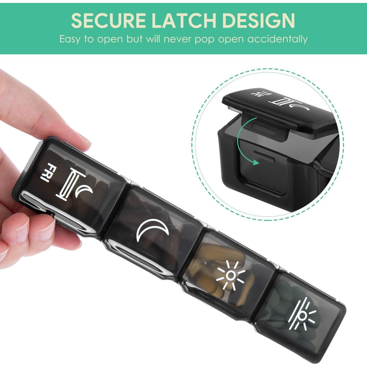 Organizador de Pastillas XL BUG HULL 7 Días Portátil Negro