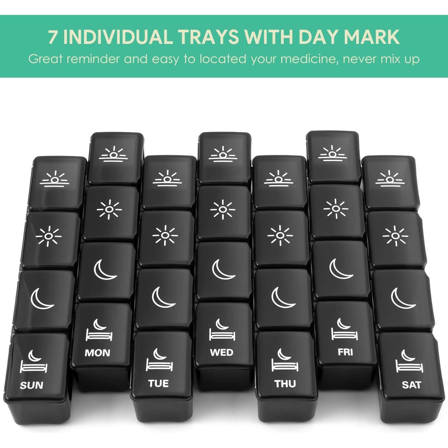 Organizador de Pastillas XL BUG HULL 7 Días Portátil Negro