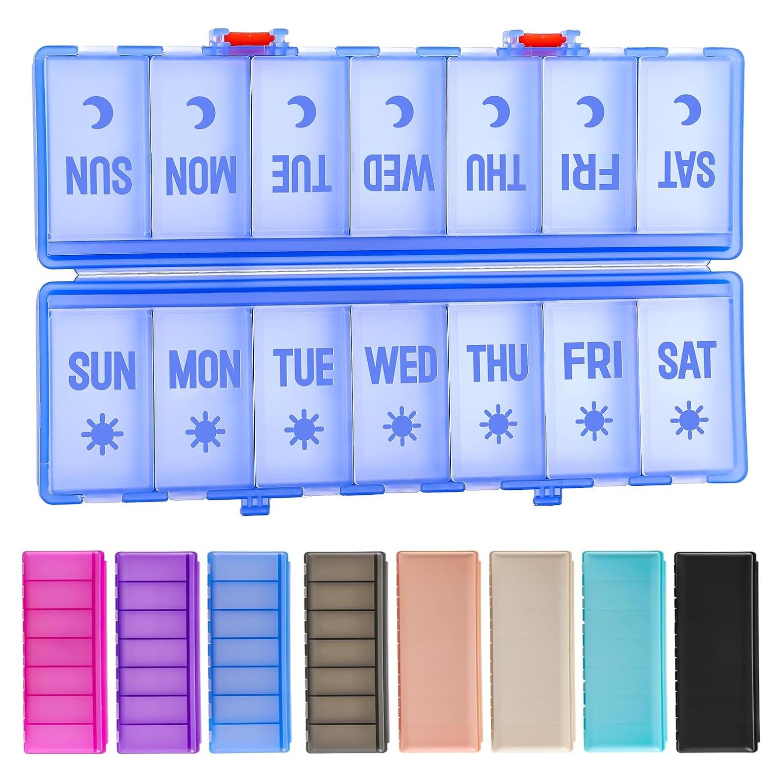 Organizador de Pastillas Plegable AOZITA 7 Días AM PM Azul Claro