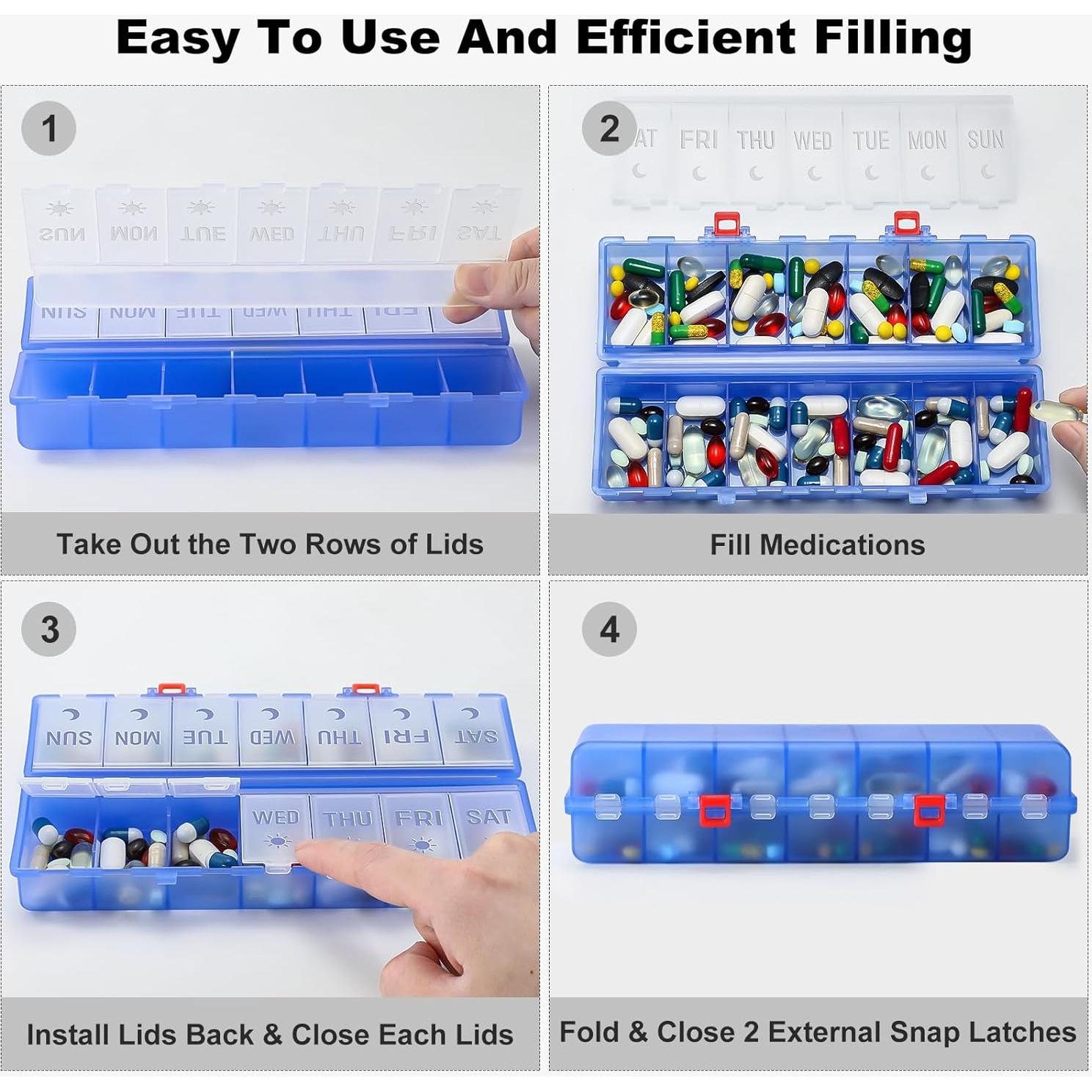 Organizador de Pastillas Plegable AOZITA 7 Días AM PM Azul Claro