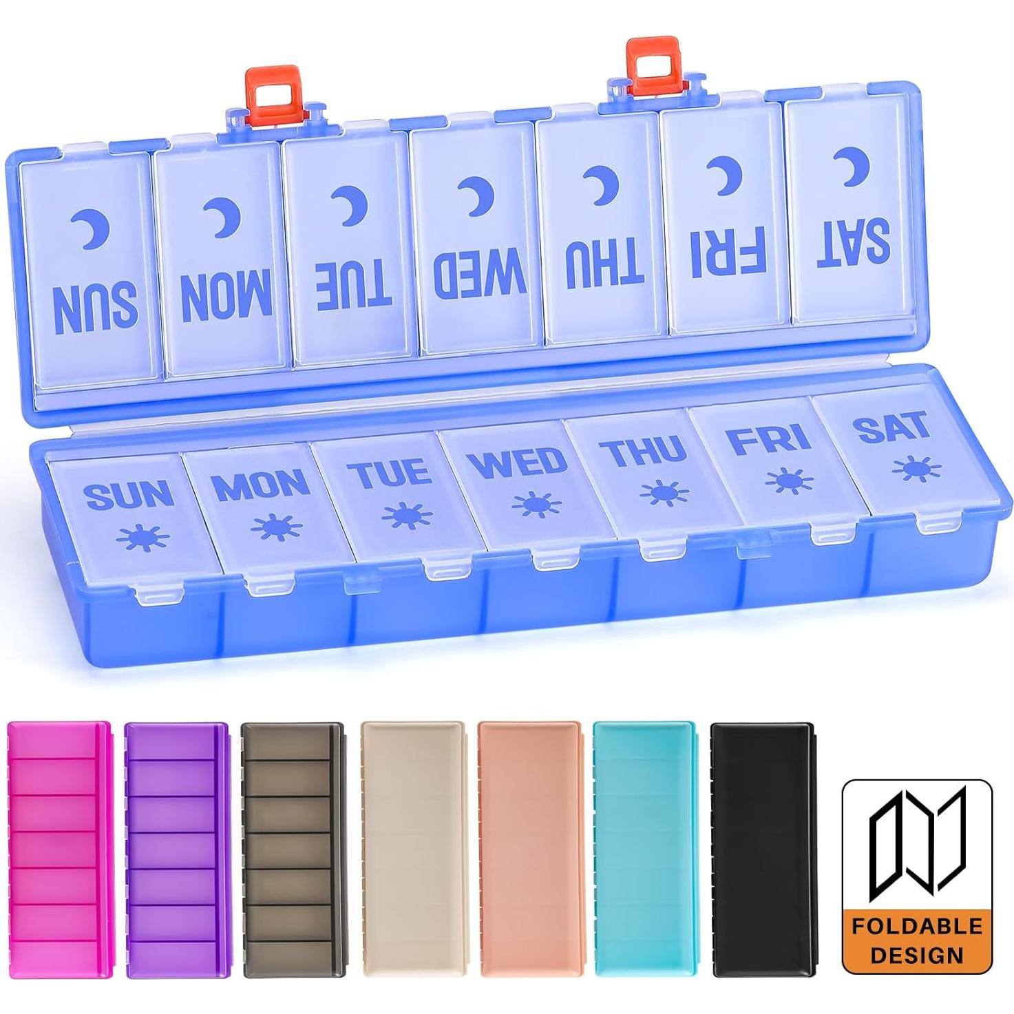 Organizador de Pastillas Plegable AOZITA 7 Días AM PM Azul Claro