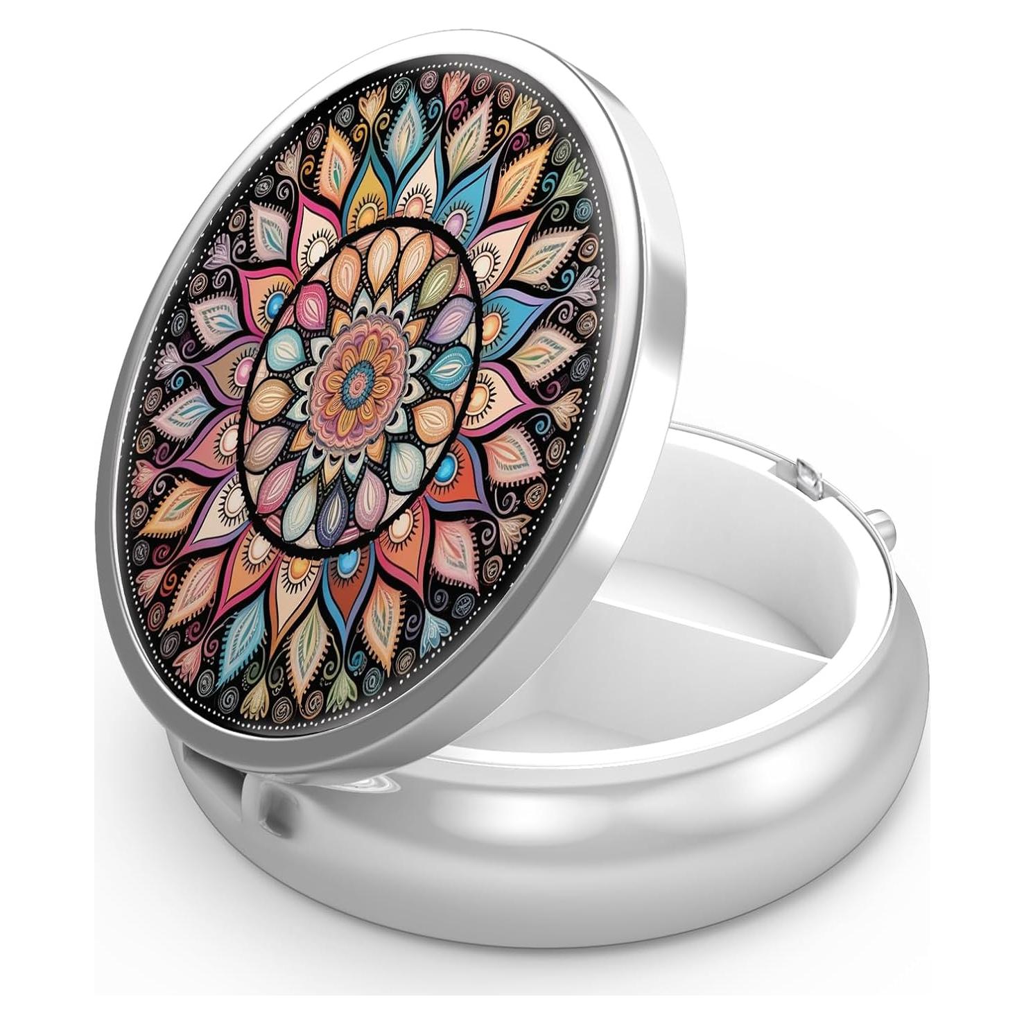 Caja de Pastillas Portátil Hion 3 Compartimentos Mandala Colorido