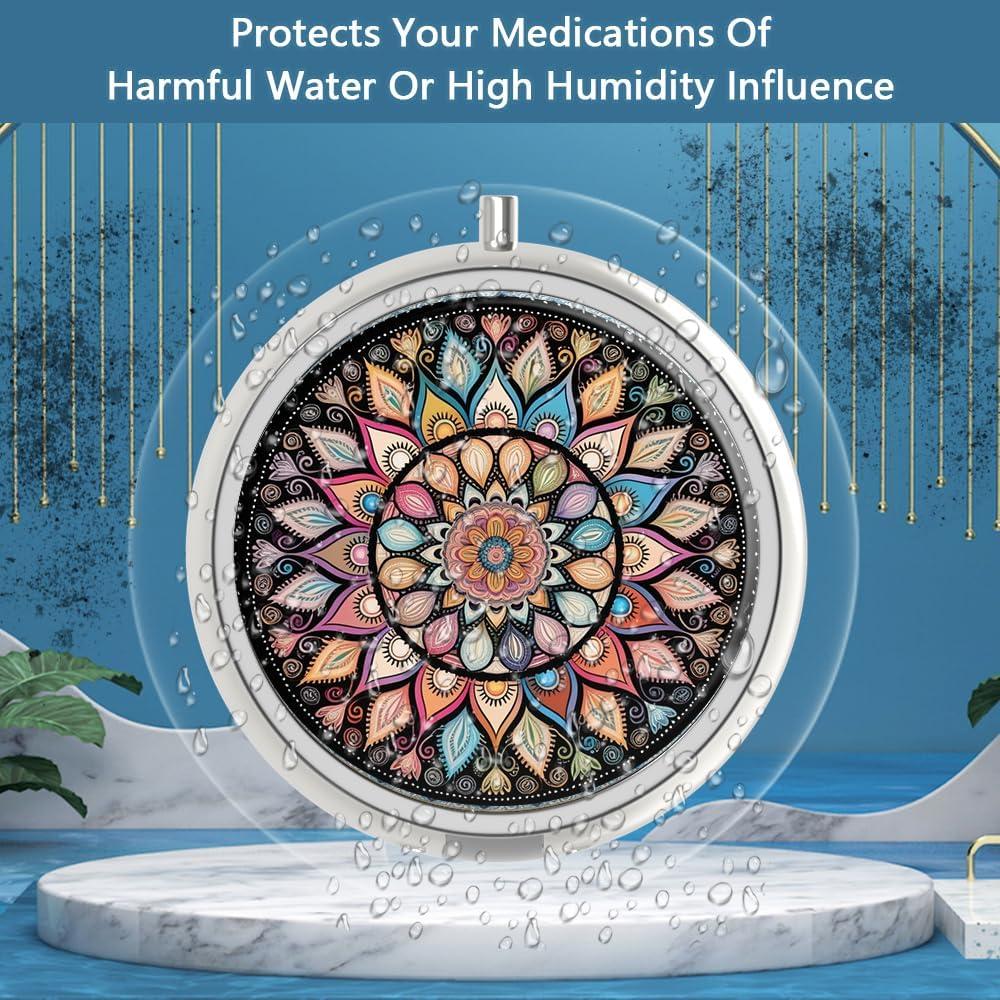 Caja de Pastillas Portátil Hion 3 Compartimentos Mandala Colorido