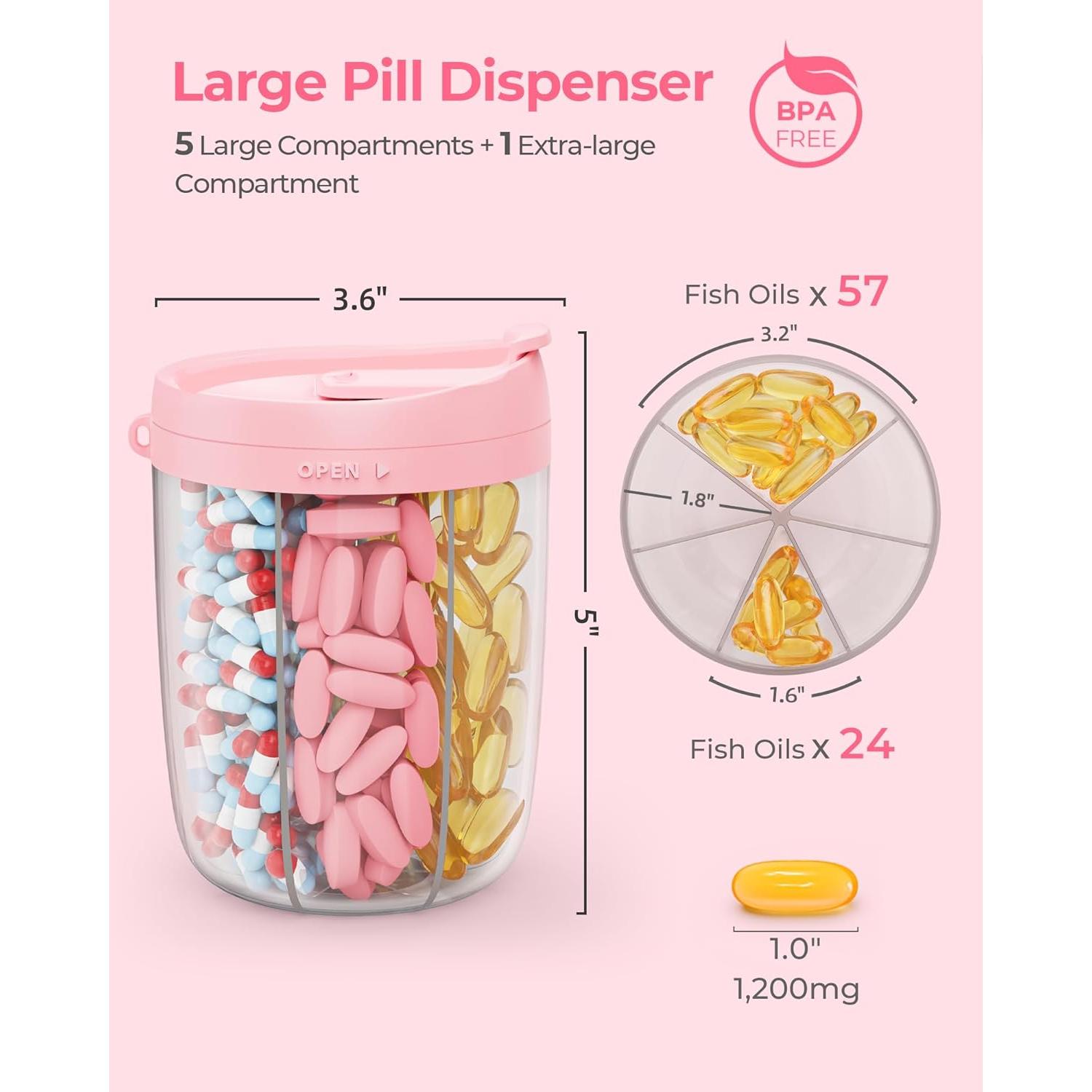 Dispensador de Pastillas AMOOS Rosa 6 Compartimentos Libre de BPA