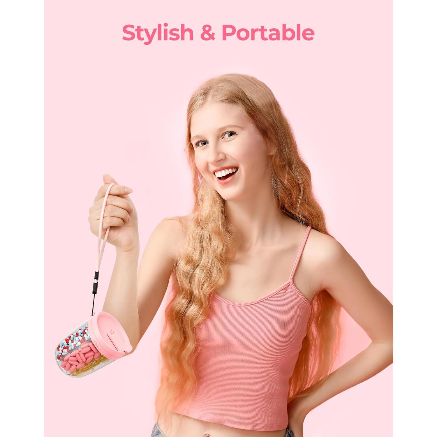 Dispensador de Pastillas AMOOS Rosa 6 Compartimentos Libre de BPA