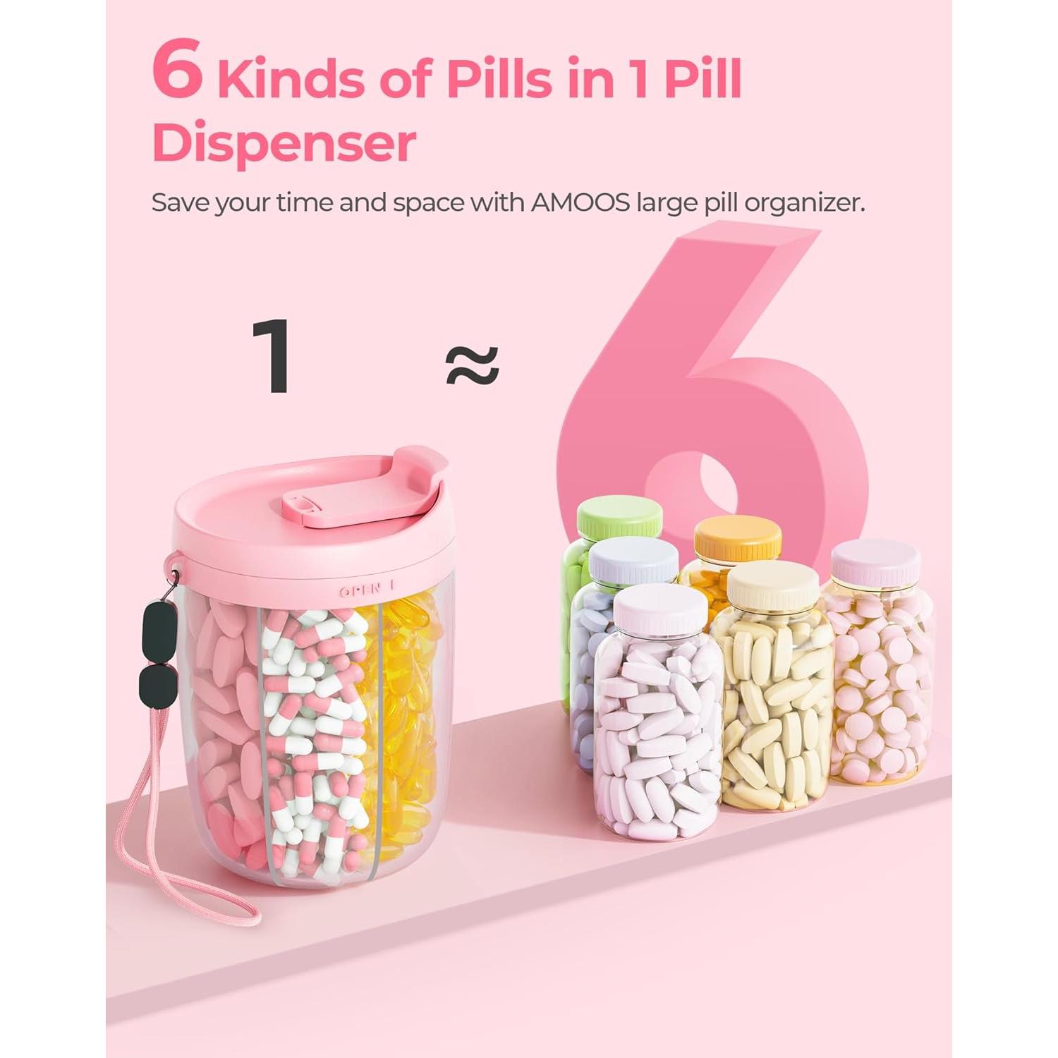 Dispensador de Pastillas AMOOS Rosa 6 Compartimentos Libre de BPA