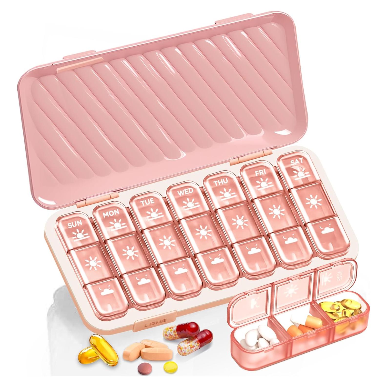 Organizador de Pastillas Semanal GloDeals Rosa 3 Dosis Diarias