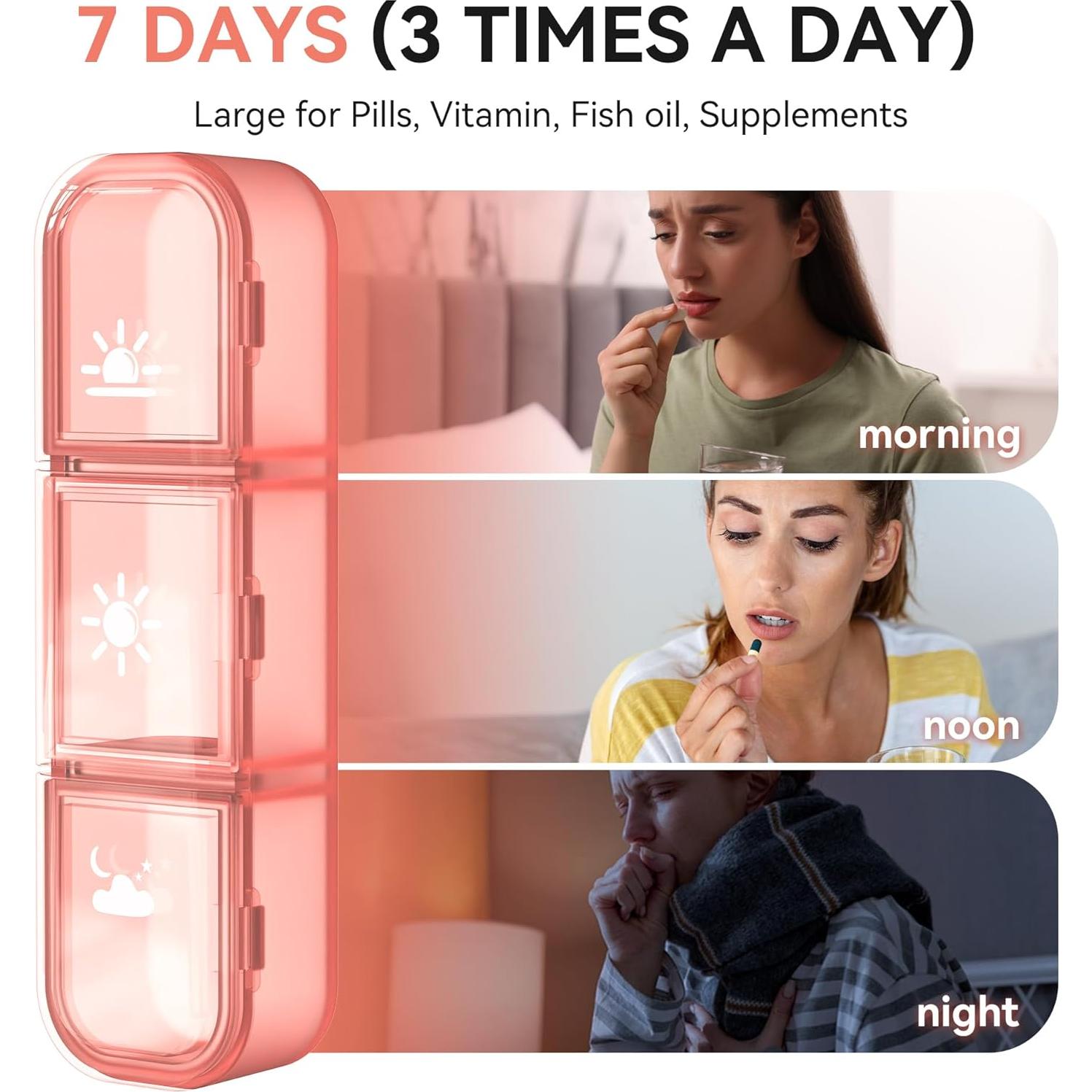 Organizador de Pastillas Semanal GloDeals Rosa 3 Dosis Diarias