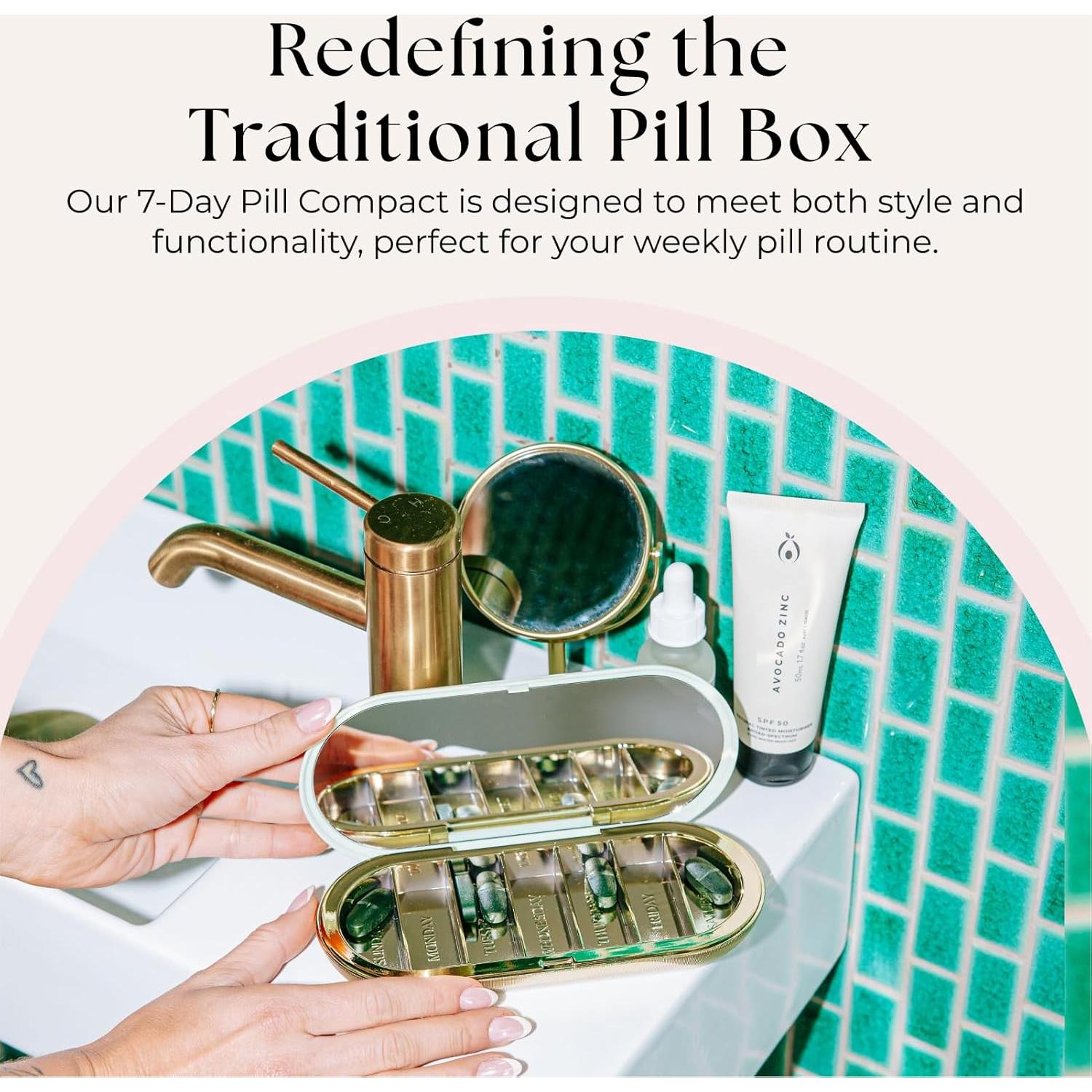 Organizador de Pastillas Dosey Compacto 7 Días con Espejo Salvia