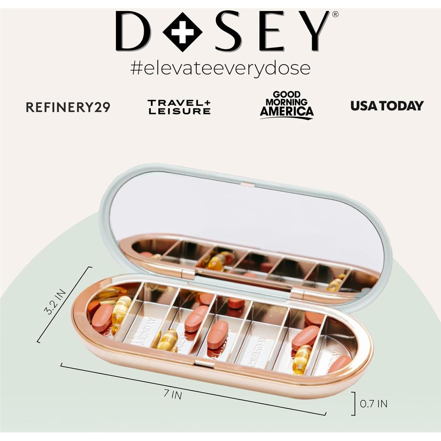 Organizador de Pastillas Dosey Compacto 7 Días con Espejo Salvia