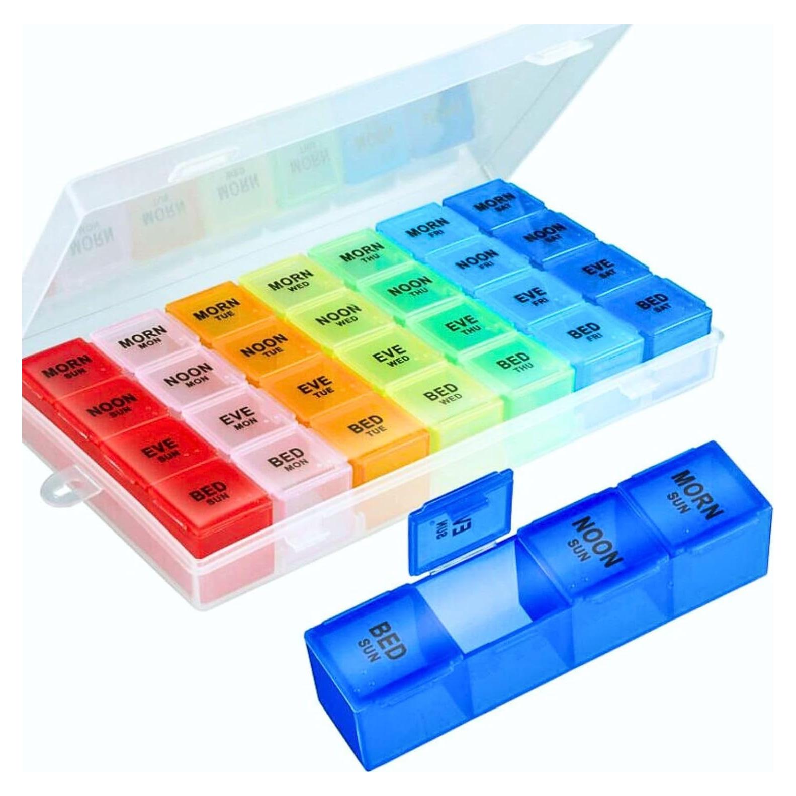 Organizador de Pastillas Semanal Mloowa 28 Compartimentos 4 Veces al Día