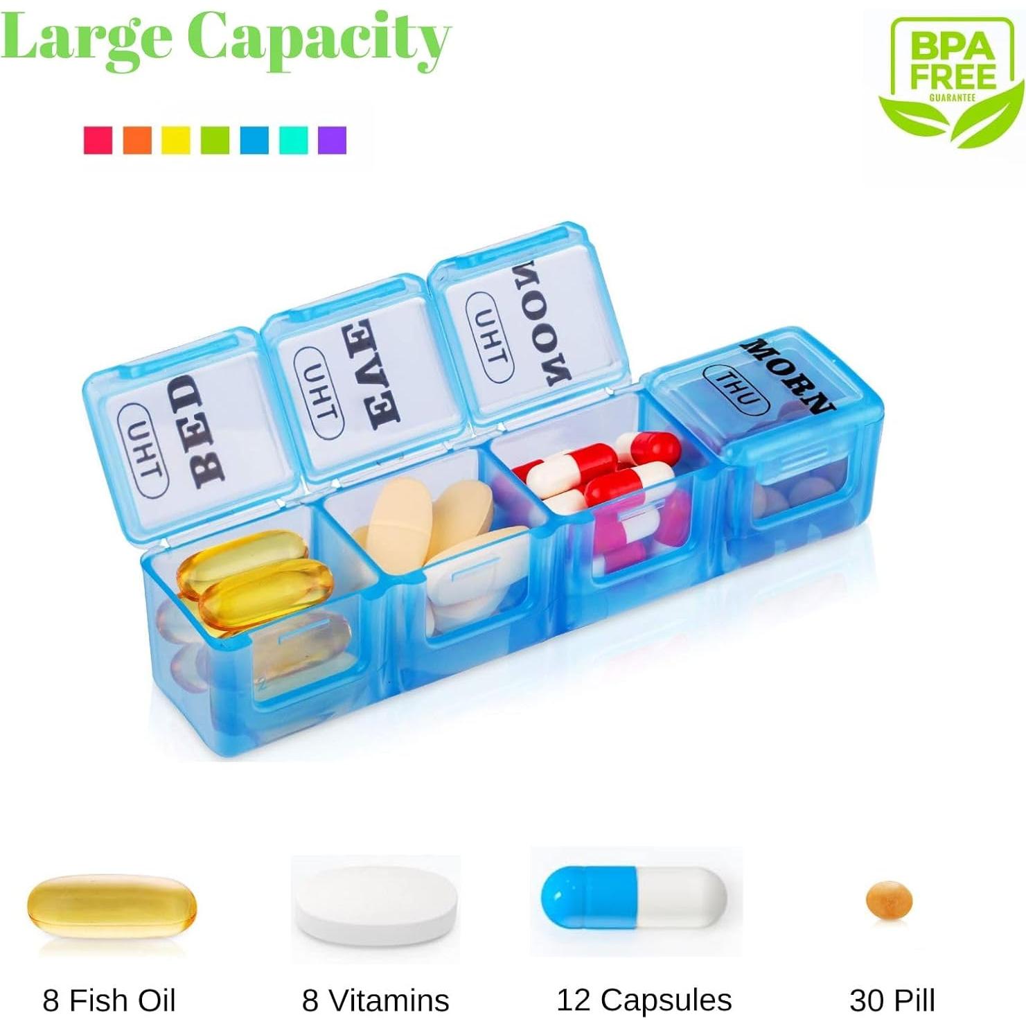 Organizador de Pastillas Semanal Mloowa 28 Compartimentos 4 Veces al Día
