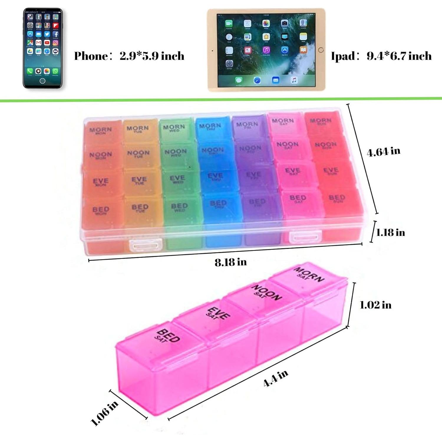 Organizador de Pastillas Semanal Mloowa 28 Compartimentos 4 Veces al Día