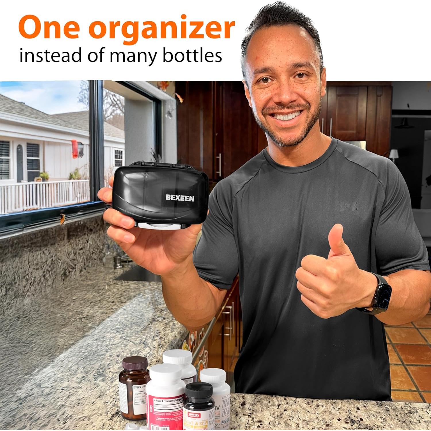 Organizador de Pastillas de Viaje Bexeen Negro 7 Compartimentos