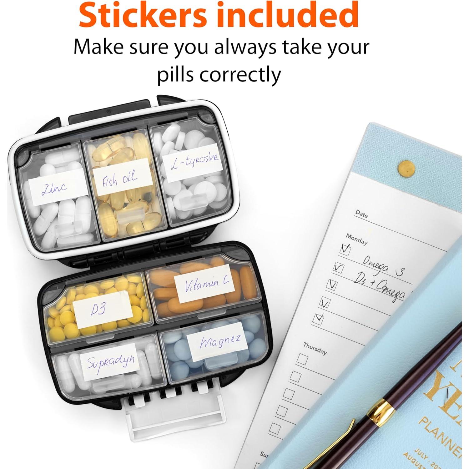 Organizador de Pastillas de Viaje Bexeen Negro 7 Compartimentos