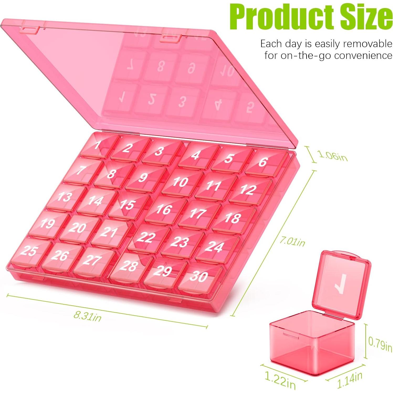 Organizador de Pastillas Mensual DOHIMGIO 30 Compartimentos Rosa