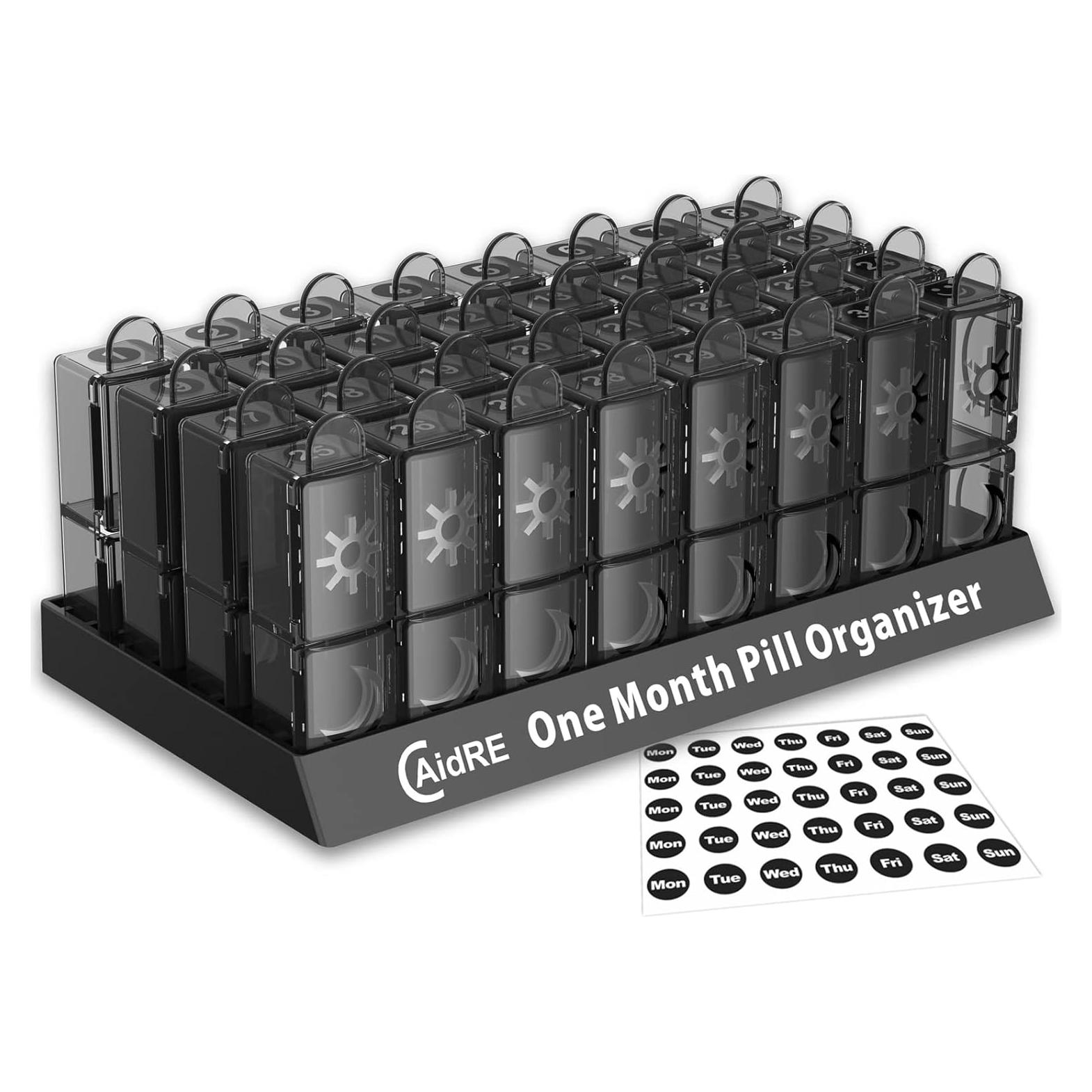 Organizador de Pastillas Mensual CAidRE 31 Días AM PM Negro