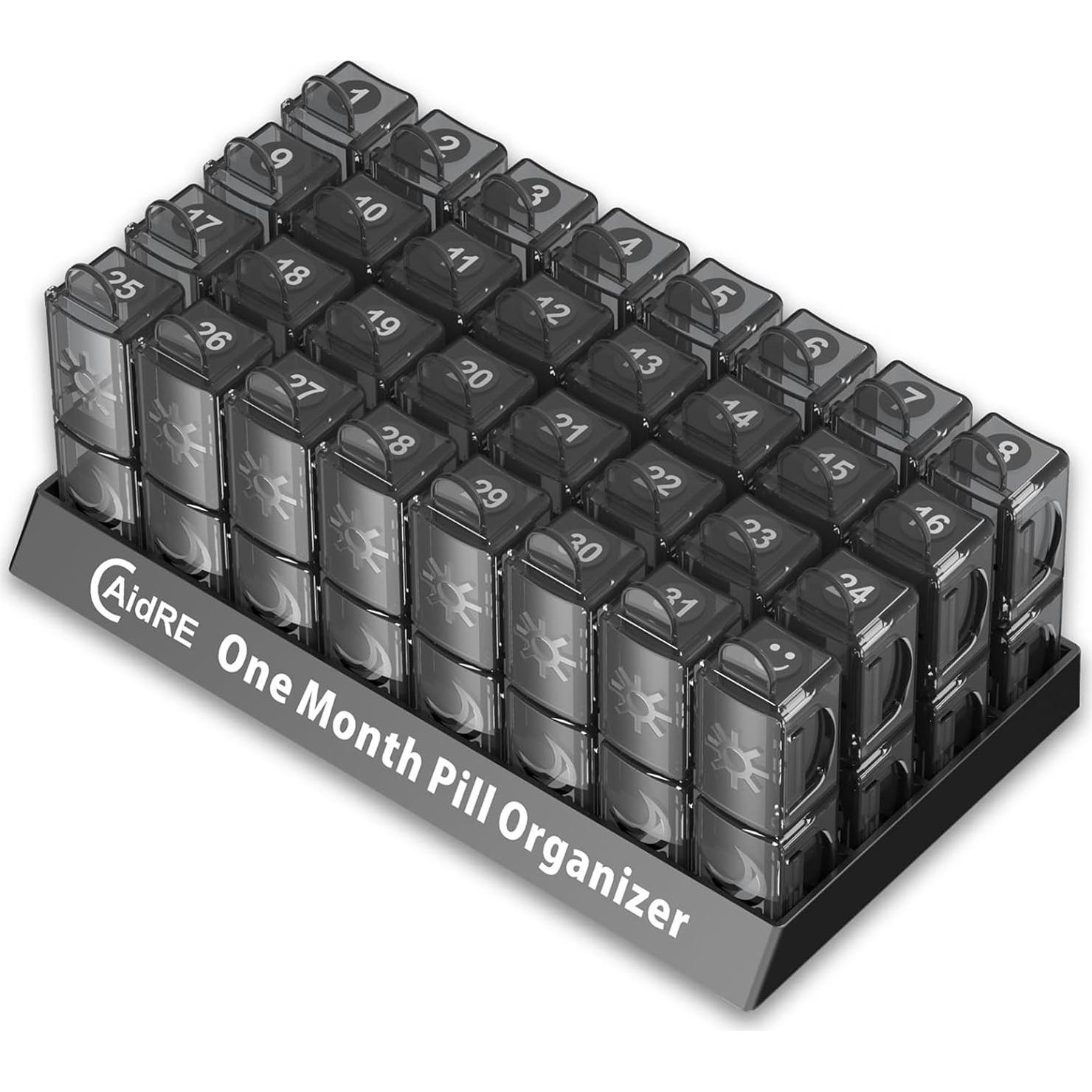 Organizador de Pastillas Mensual CAidRE 31 Días AM PM Negro