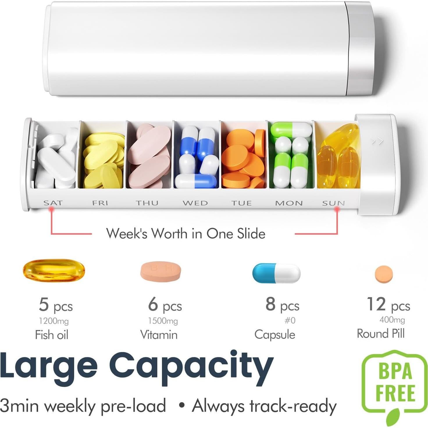 Organizador de Pastillas Portátil Pillex A-172 Blanco 18x5.4cm