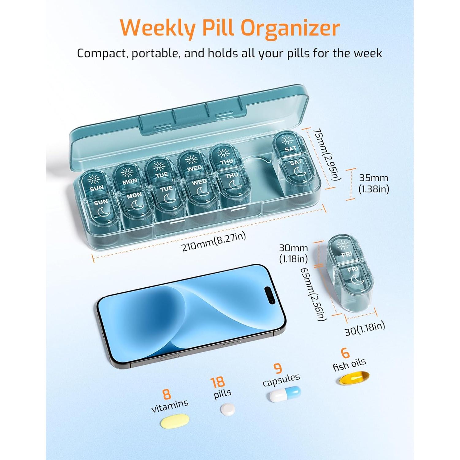 Organizador Semanal de Pastillas Daviky Azul 7 Días AM PM