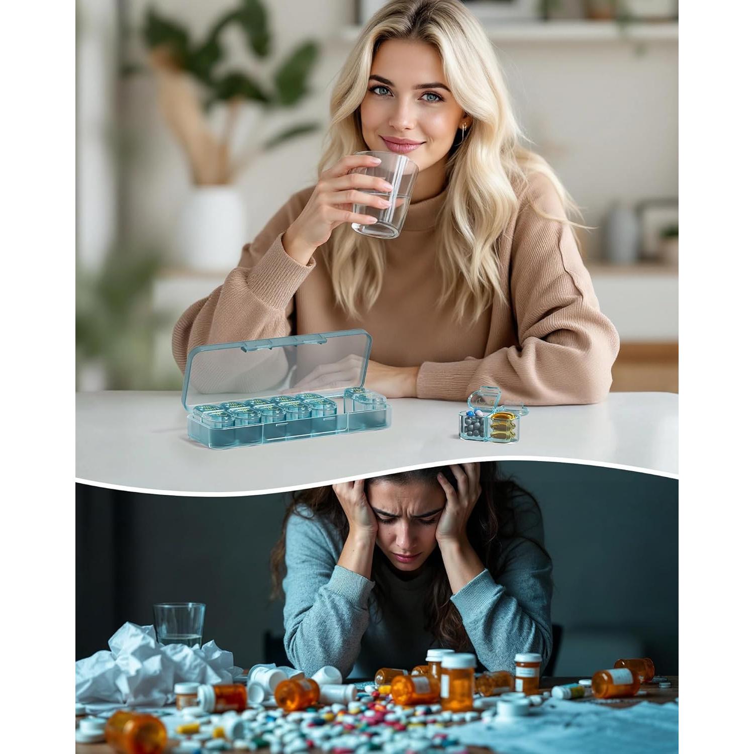 Organizador Semanal de Pastillas Daviky Azul 7 Días AM PM