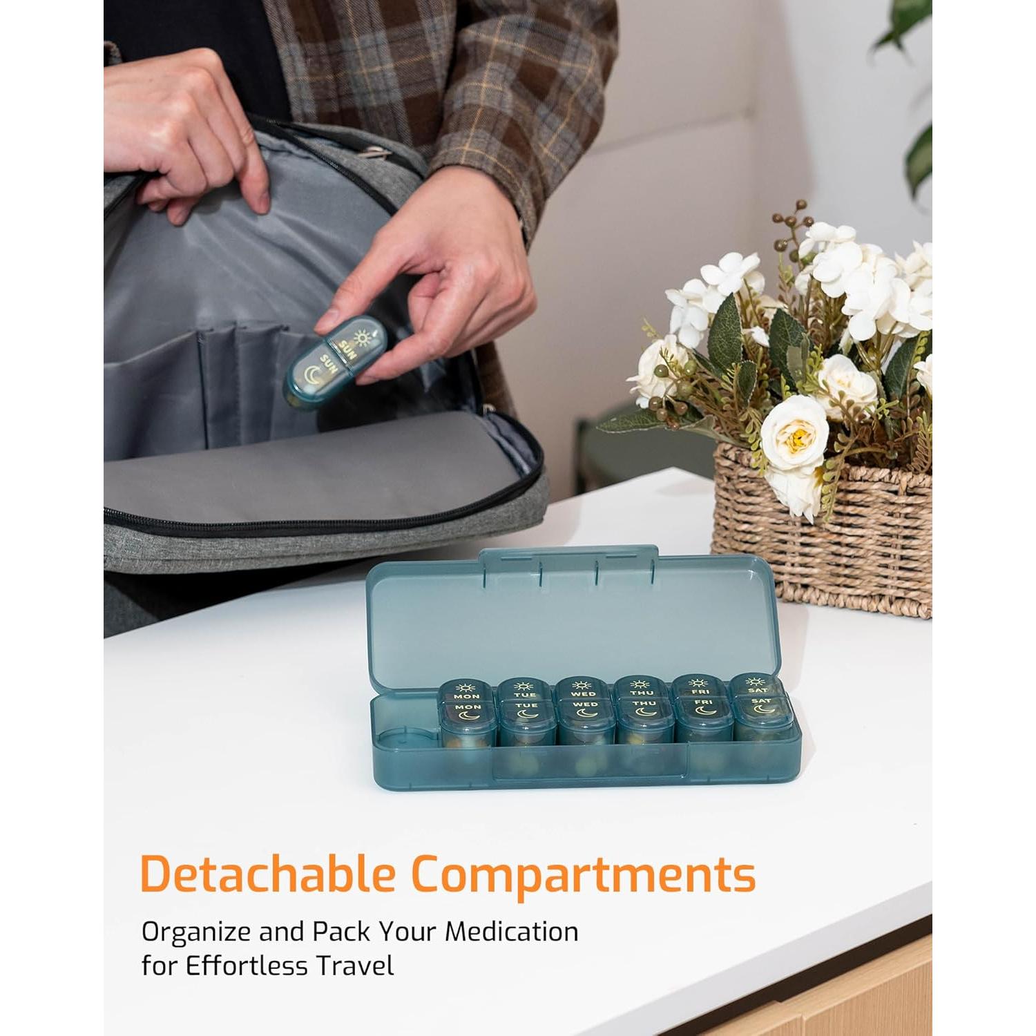 Organizador Semanal de Pastillas Daviky Azul 7 Días AM PM