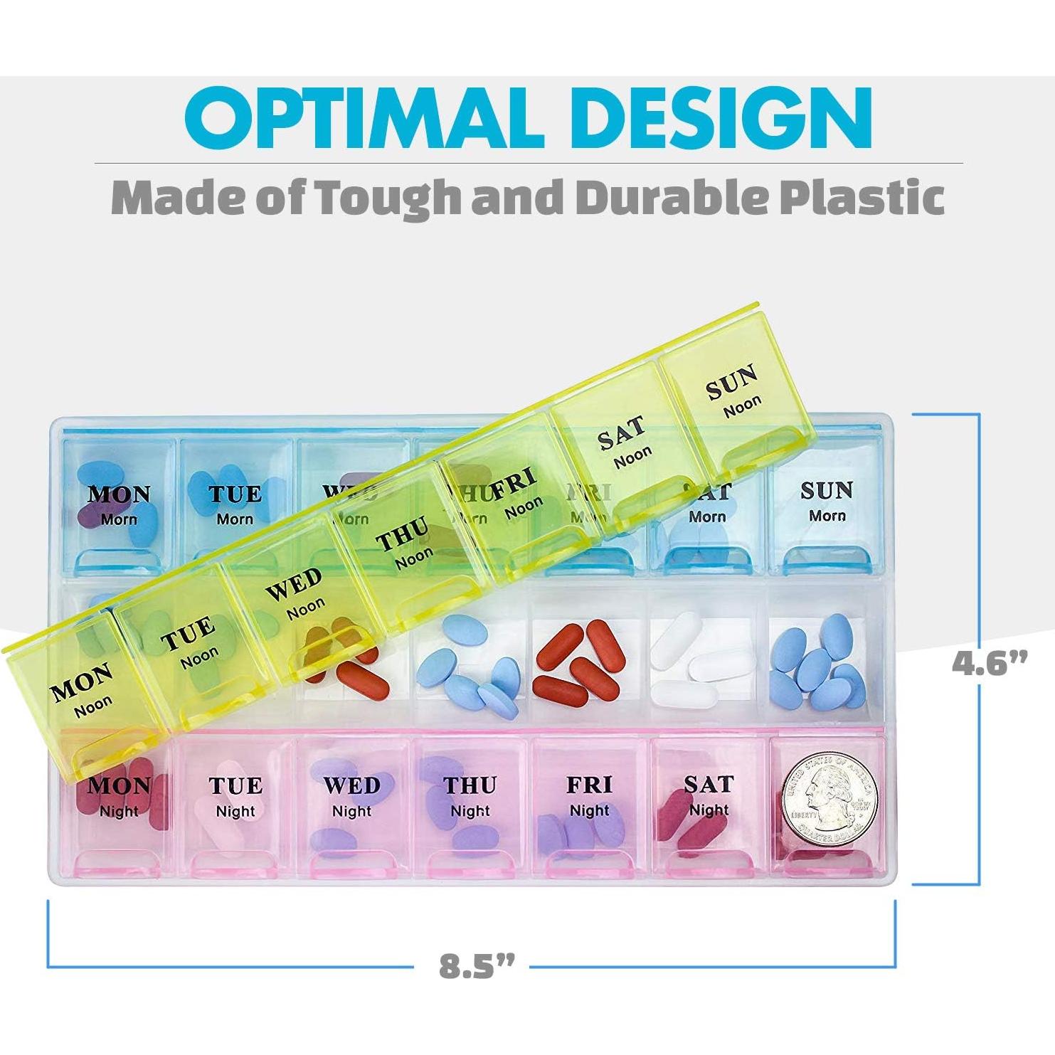 Organizador Semanal de Pastillas MEDca - Paquete de 2, 21 Compartimentos