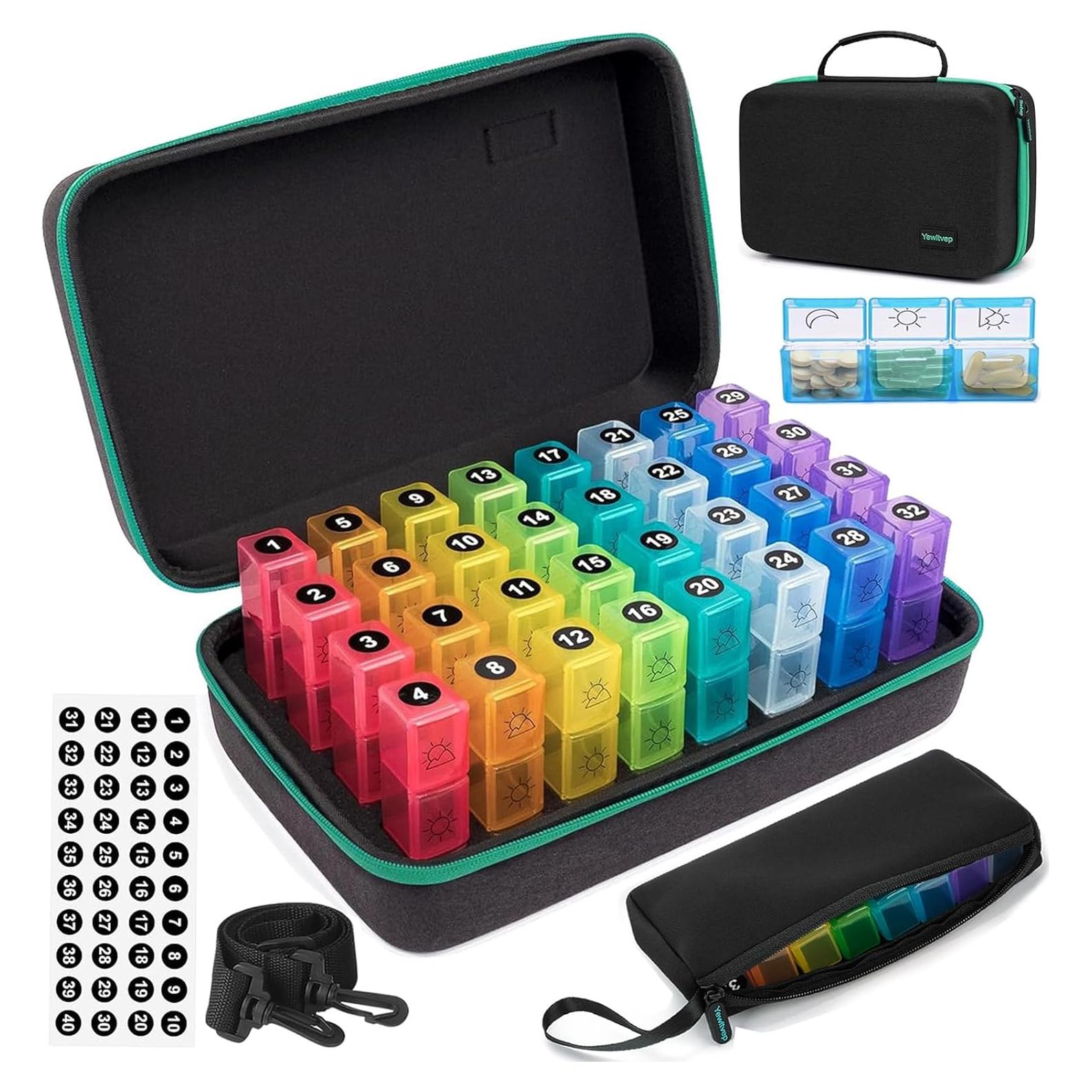Organizador de Pastillas Mensual Yewltvep 3 Veces al Día con Estuche