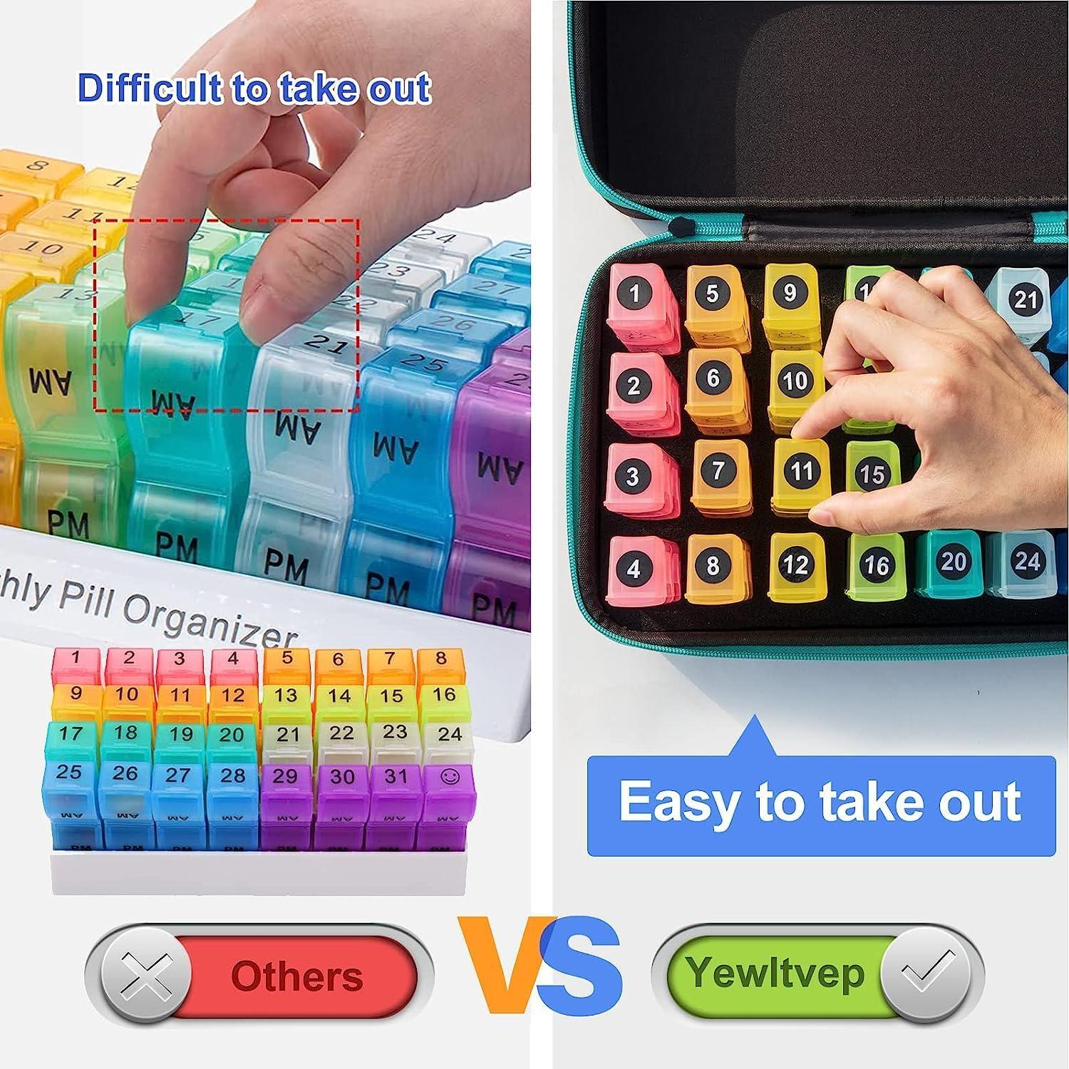 Organizador de Pastillas Mensual Yewltvep 3 Veces al Día con Estuche
