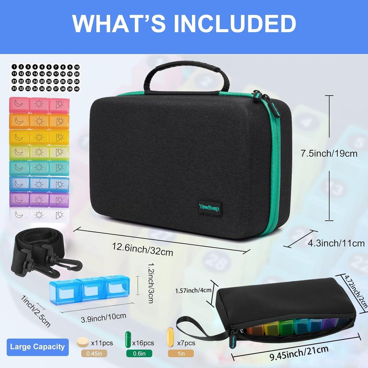 Organizador de Pastillas Mensual Yewltvep 3 Veces al Día con Estuche