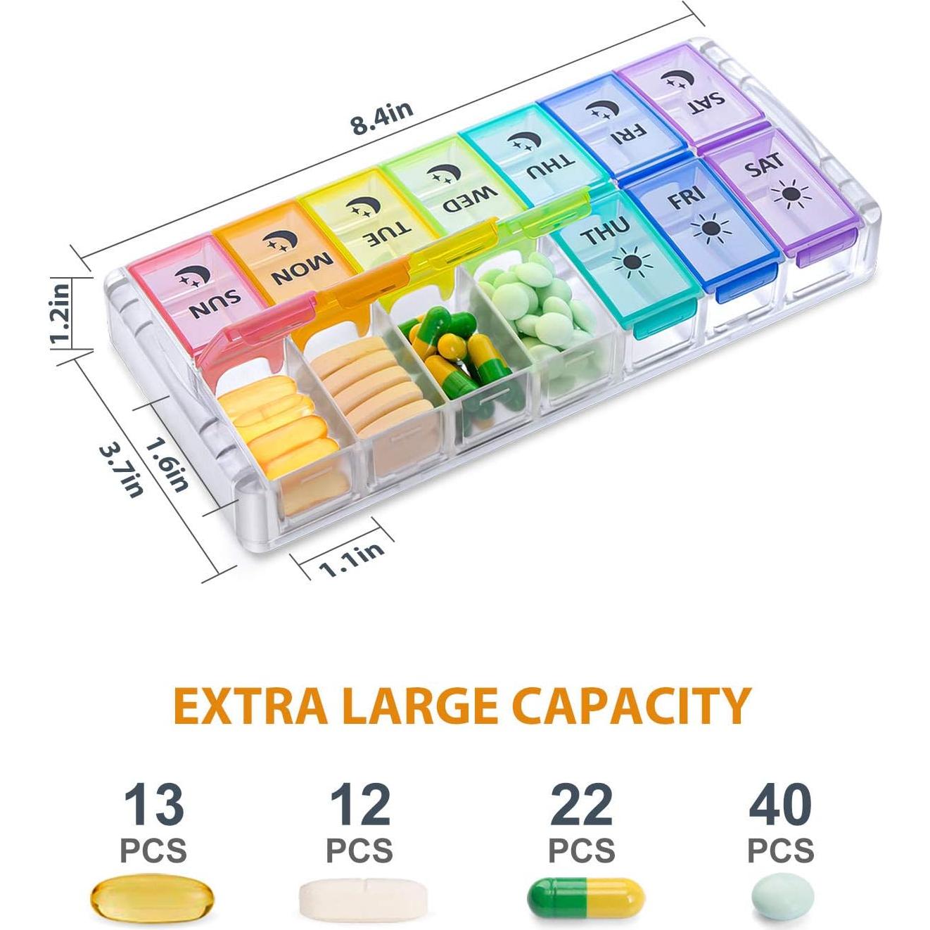 Organizador de Pastillas Semanal Fullicon AM PM Grande 14 Compartimentos