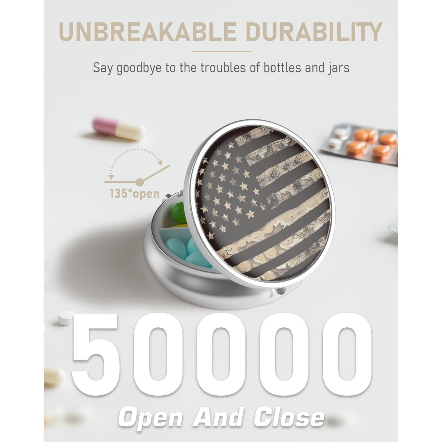 Caja de Pastillas Portátil Weaninyiu 3 Compartimentos Bandera Americana