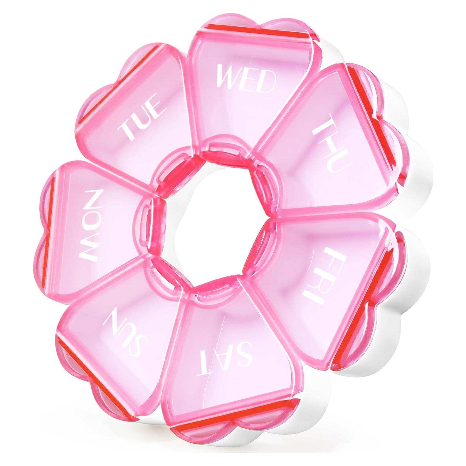 Organizador de Pastillas Floral Furain 7 Días Rosa BPA Libre