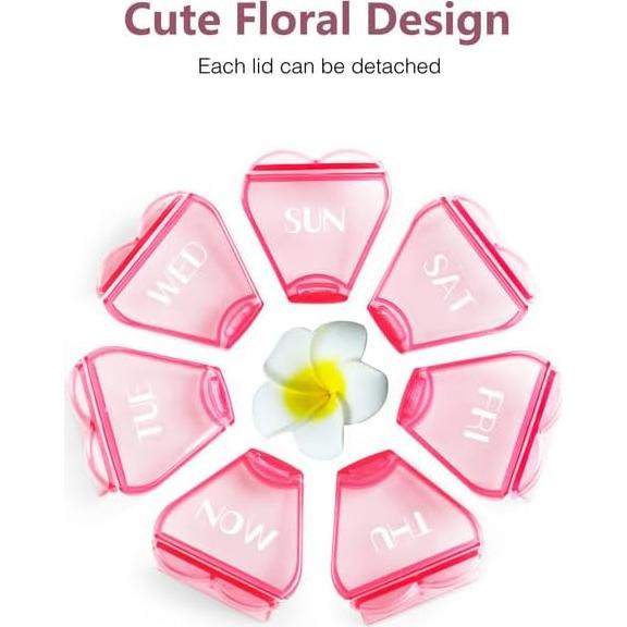 Organizador de Pastillas Floral Furain 7 Días Rosa BPA Libre