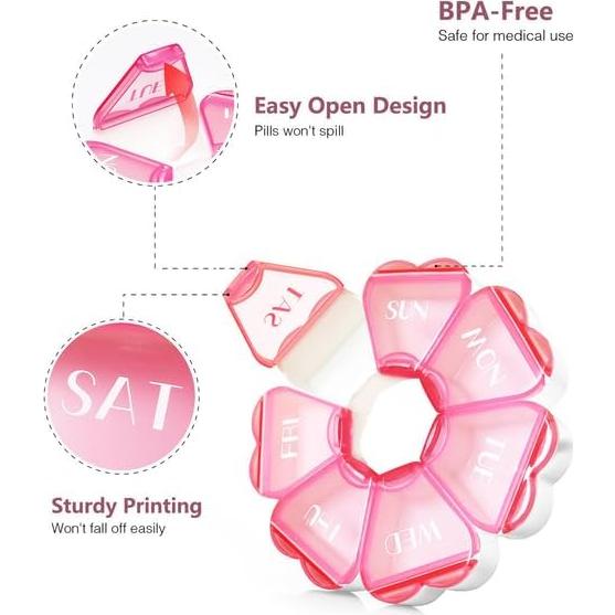 Organizador de Pastillas Floral Furain 7 Días Rosa BPA Libre