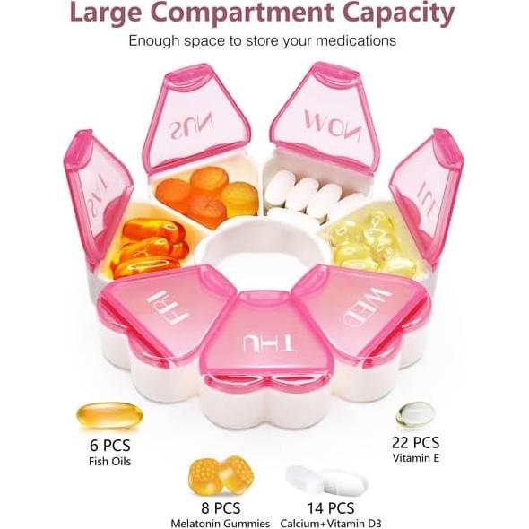 Organizador de Pastillas Floral Furain 7 Días Rosa BPA Libre