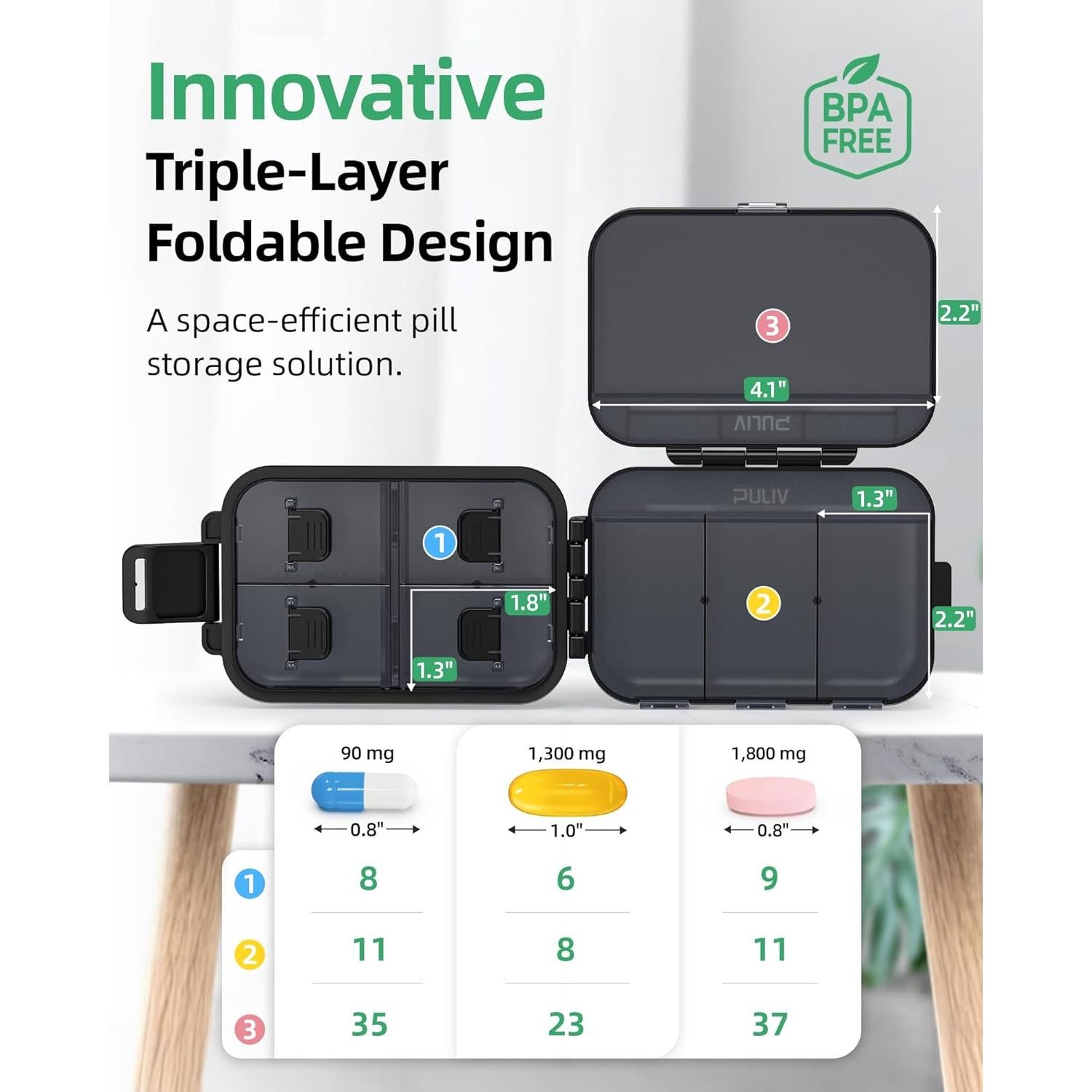Organizador de Pastillas PULIV 3 Capas 8 Compartimentos Portátil