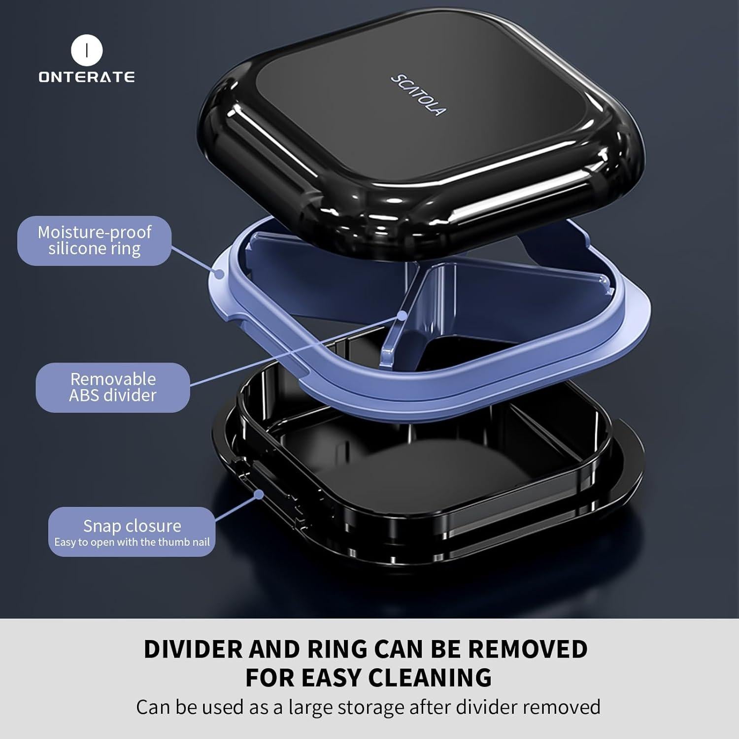 Estuche Organizador de Pastillas ONTERATE Negro 4 Compartimentos