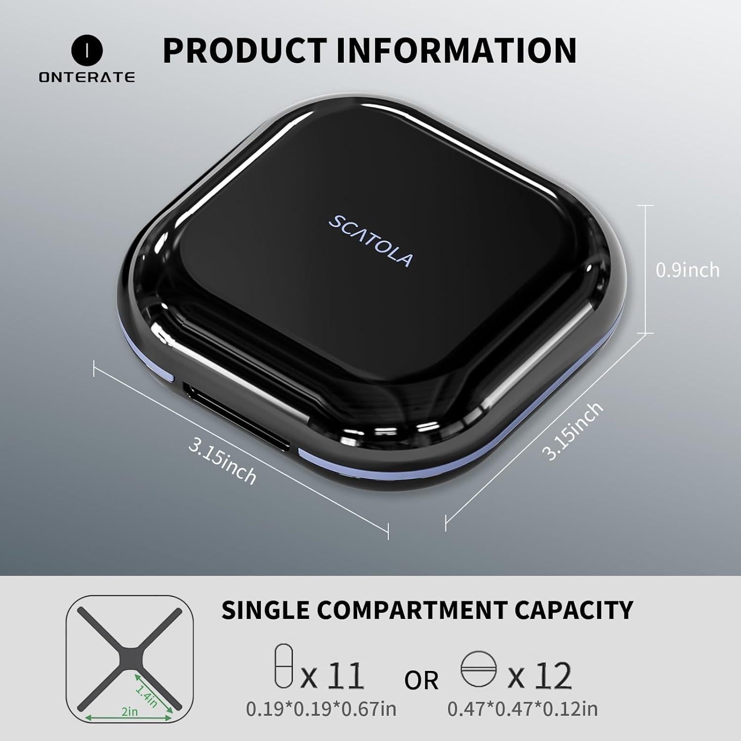 Estuche Organizador de Pastillas ONTERATE Negro 4 Compartimentos