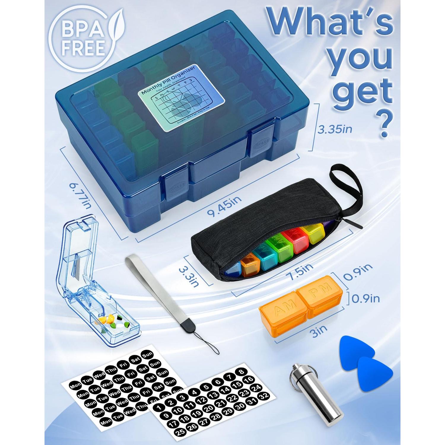 Organizador de Pastillas Mensual FRIWOLE 2 Veces al Día Azul