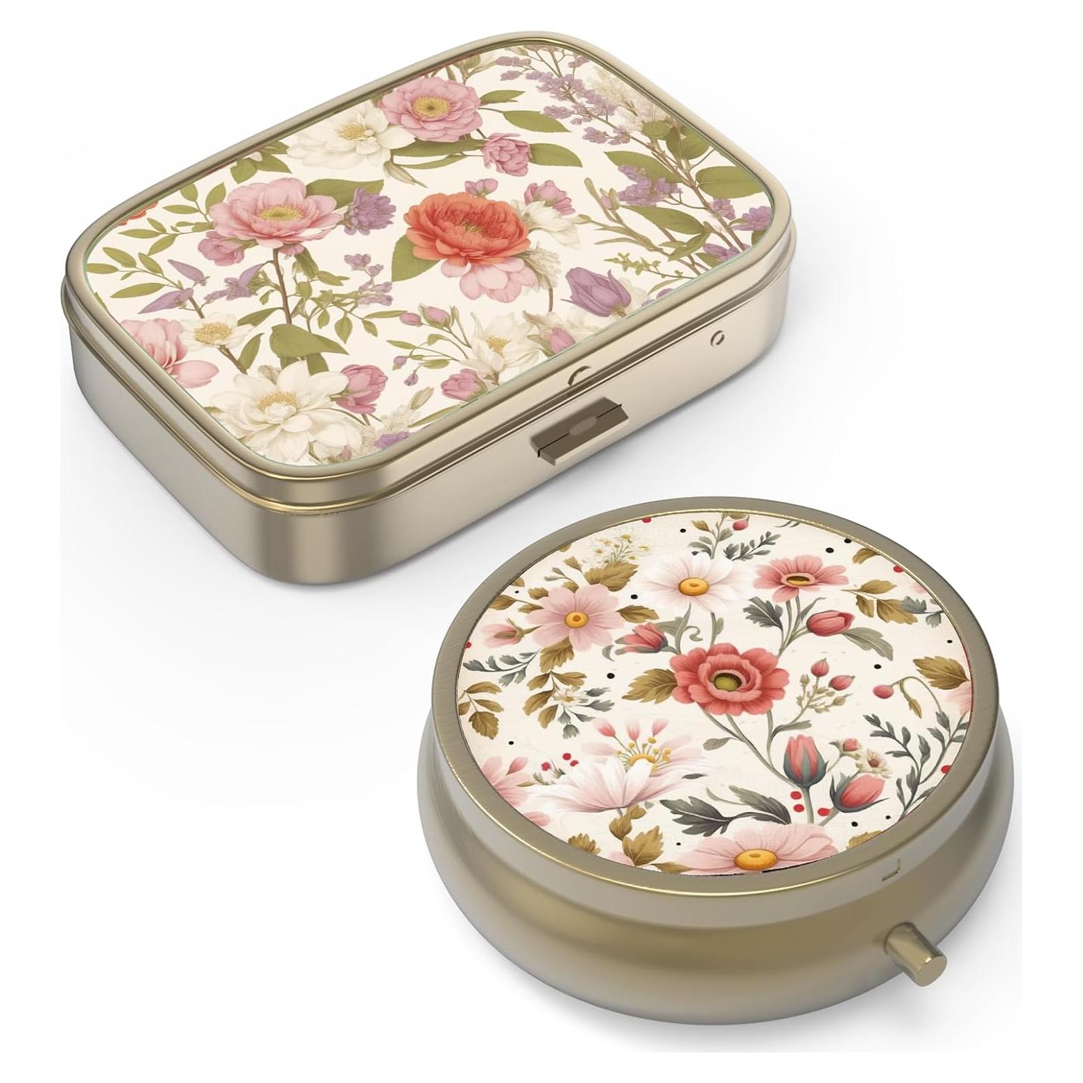 Organizador de Pastillas Hion 2 Piezas Retro Flores Rojas