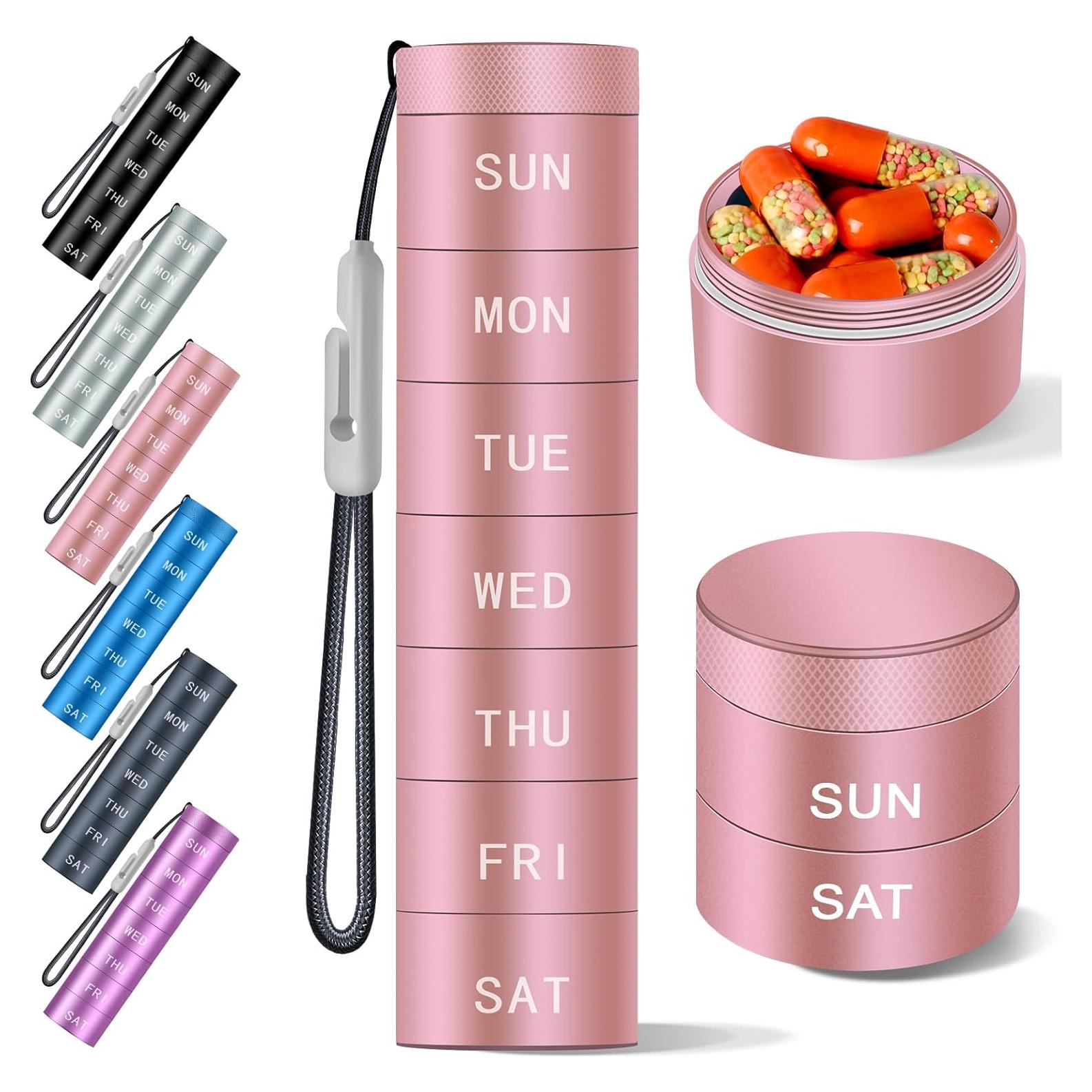 Organizador de Pastillas Semanal Serfeymi Aluminio Rosa 7 Compartimentos