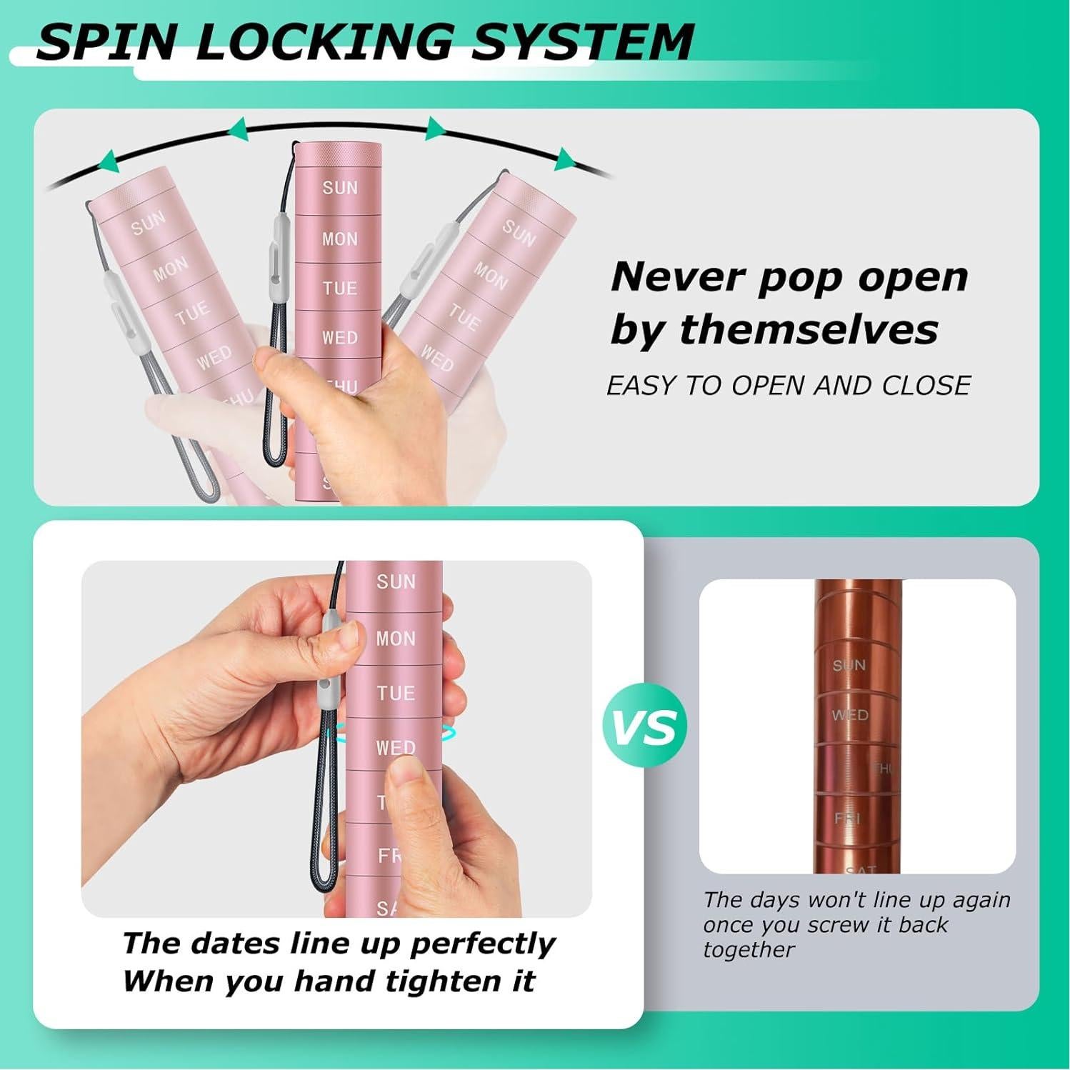 Organizador de Pastillas Semanal Serfeymi Aluminio Rosa 7 Compartimentos