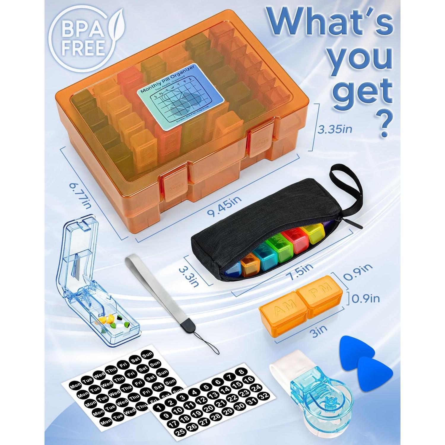 Organizador de Pastillas Mensual Yonlog 31 Compartimentos 2 Veces al Día