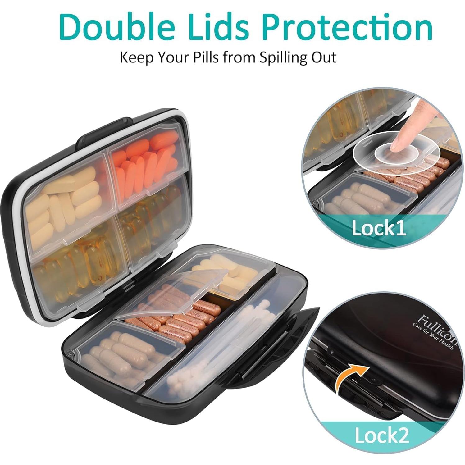 Organizador de Pastillas Grande Fullicon 8 Compartimentos Negro