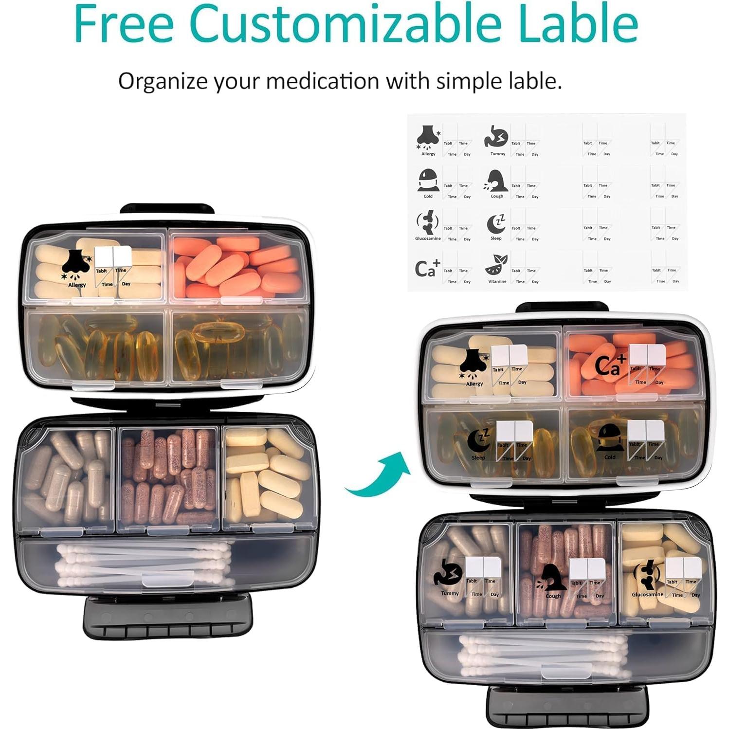 Organizador de Pastillas Grande Fullicon 8 Compartimentos Negro