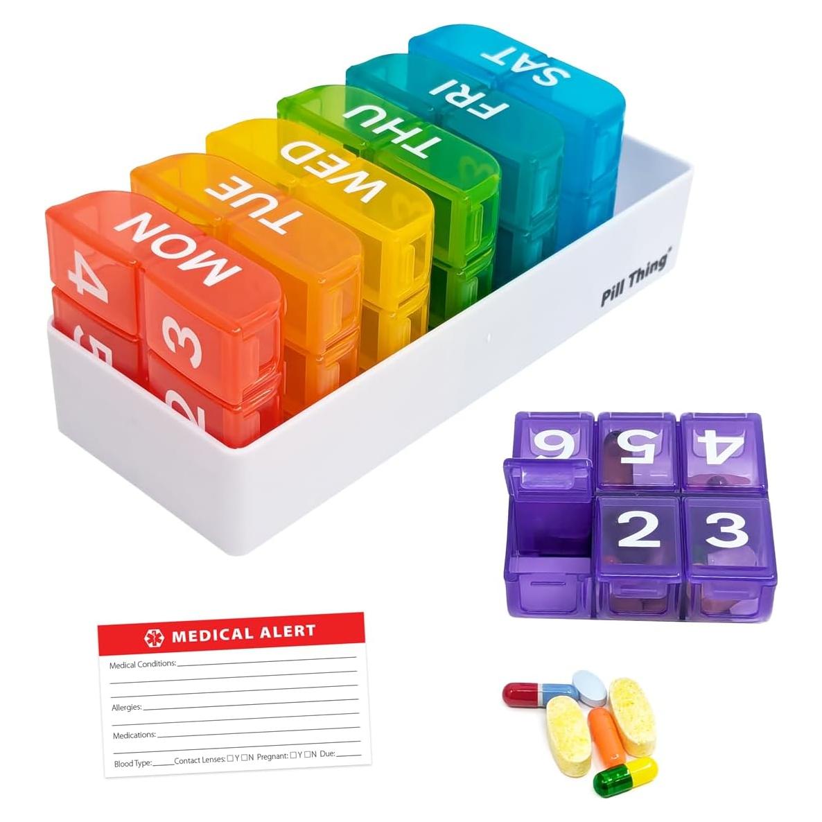 Organizador Semanal de Pastillas Pill Thing 6X al Día Multicolor